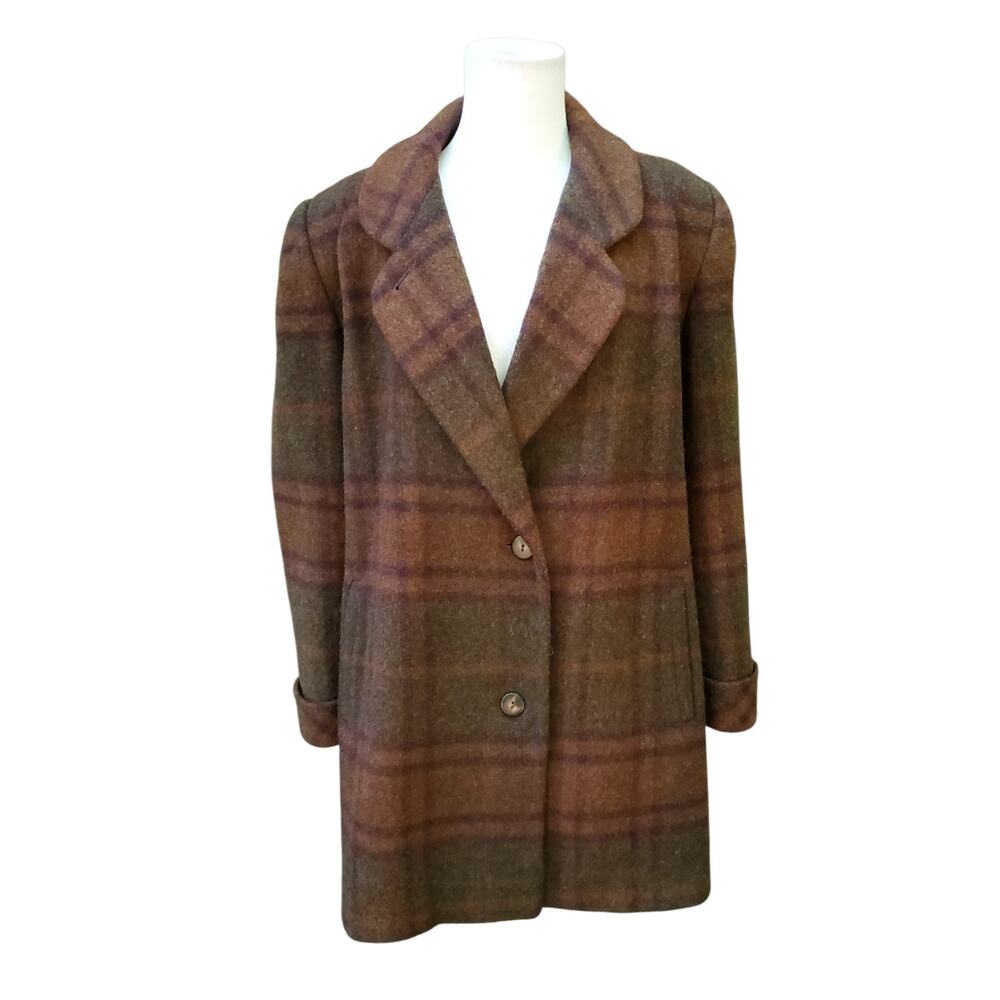Vintage Alorna Brown Orange Plaid Wool Nylon Walking Coat Old Money Sz XL 1X